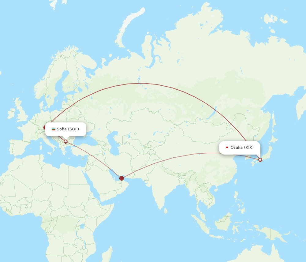 KIX to SOF flights and routes map