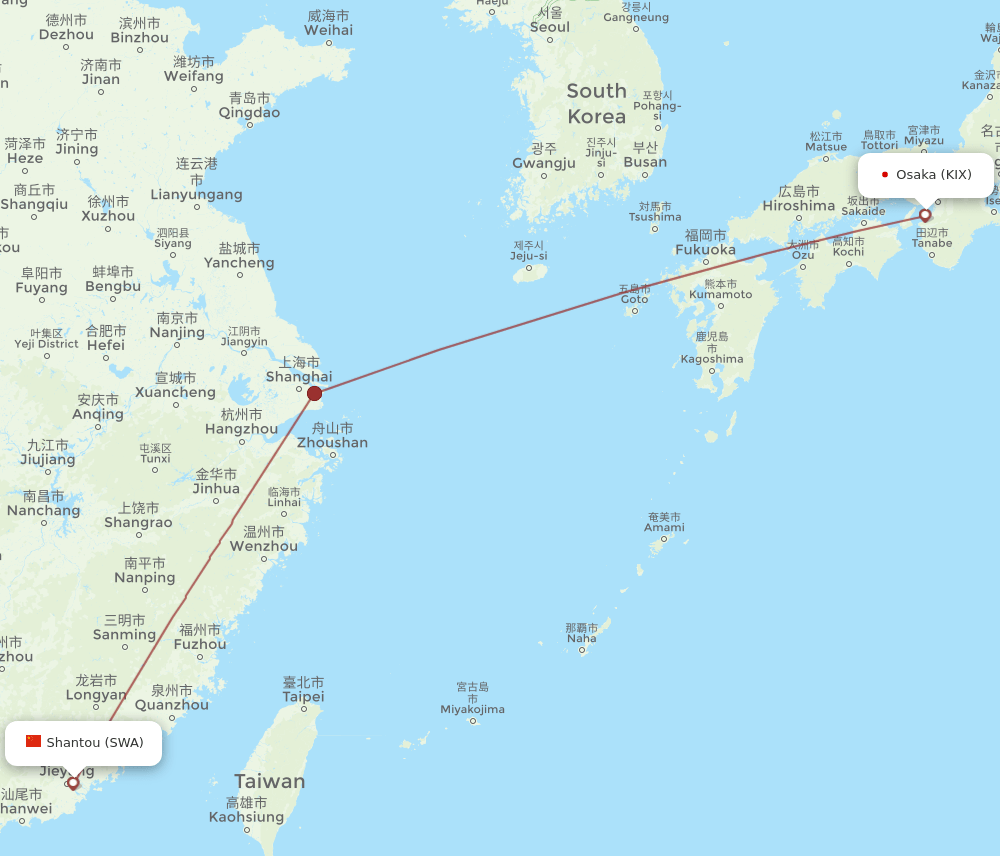 KIX-SWA flight routes