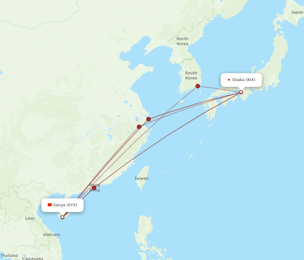 KIX to SYX flights and routes map
