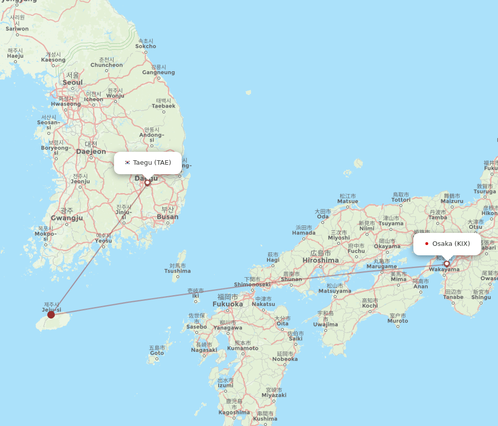KIX to TAE flights and routes map