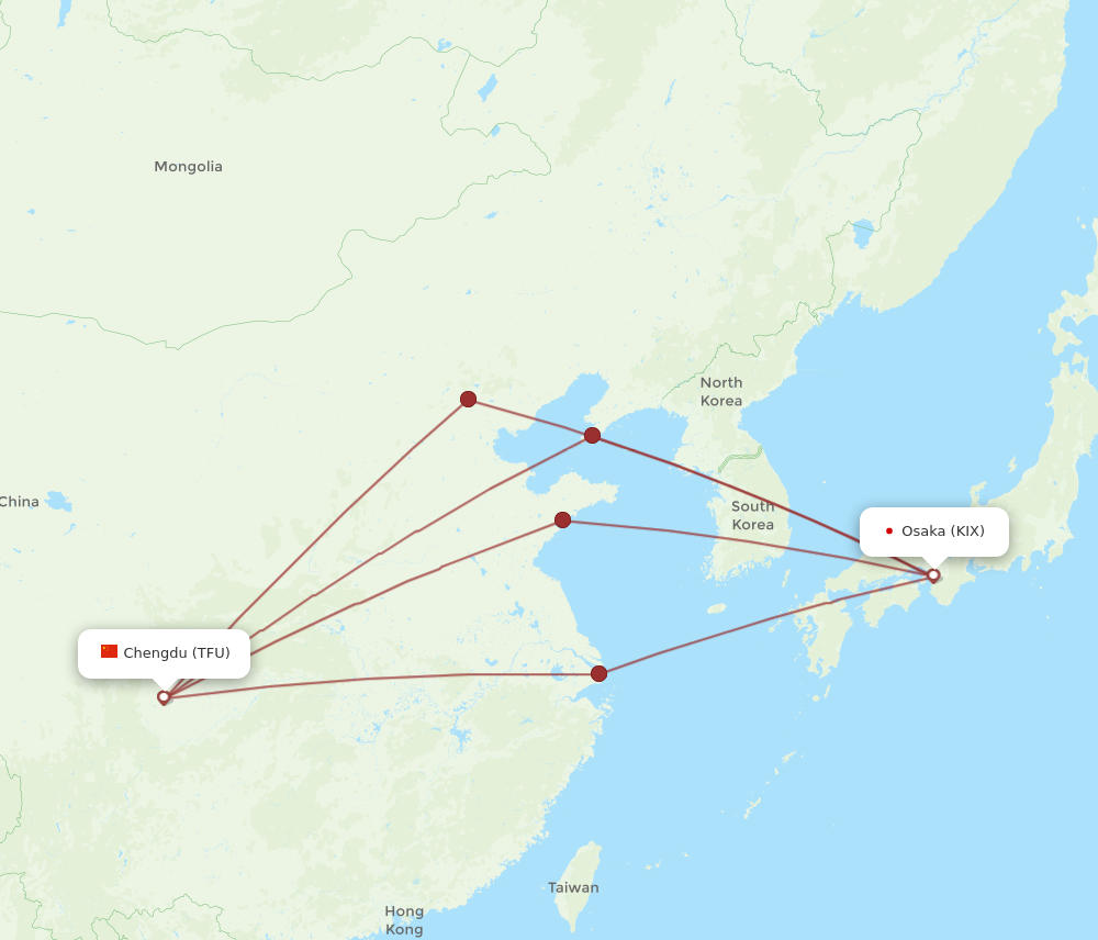KIX to TFU flights and routes map