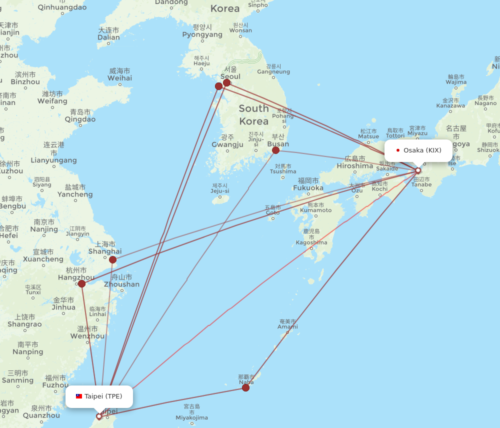 KIX to TPE flights and routes map