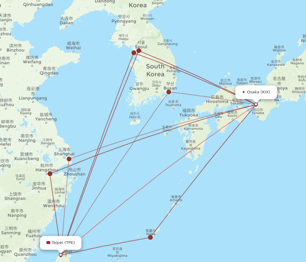 KIX-TPE flight routes