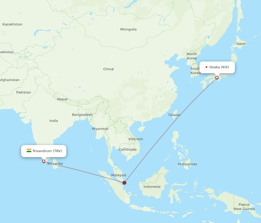 KIX to TRV flights and routes map