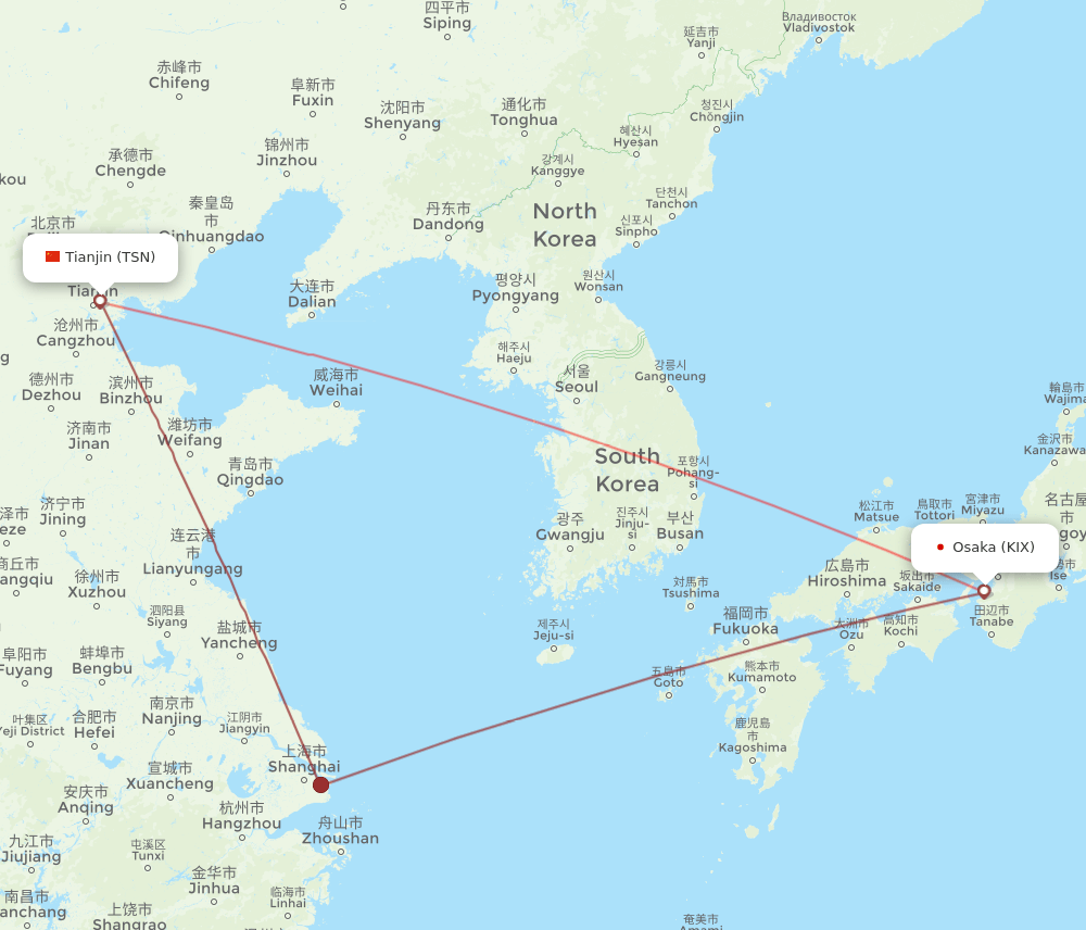 KIX-TSN flight routes
