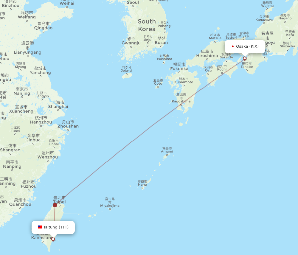 KIX to TTT flights and routes map