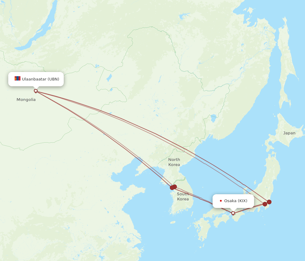 KIX-UBN flight routes