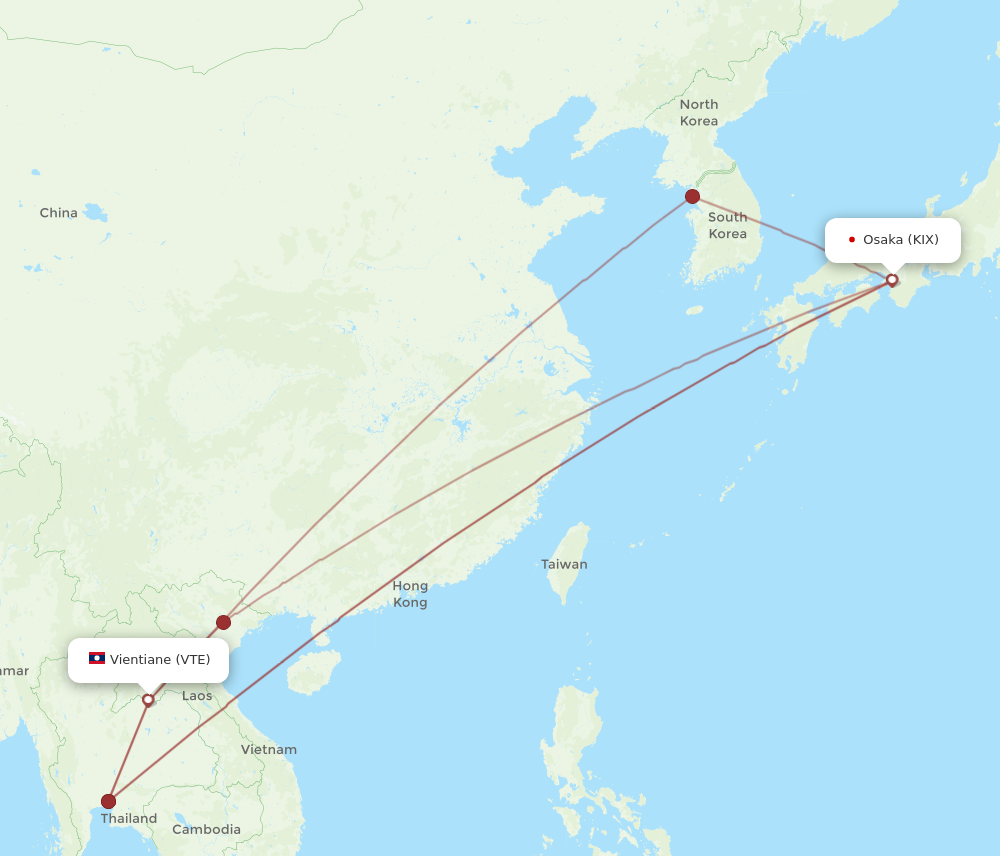 KIX to VTE flights and routes map