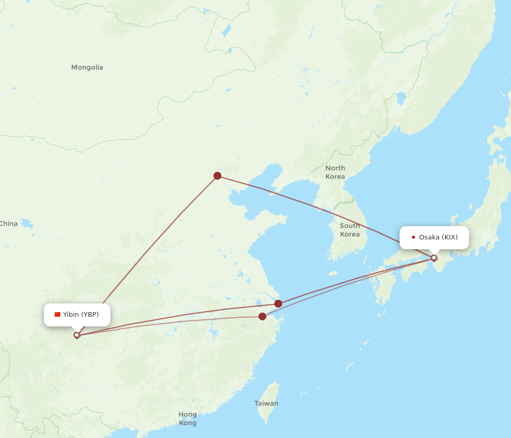 KIX to YBP flights and routes map