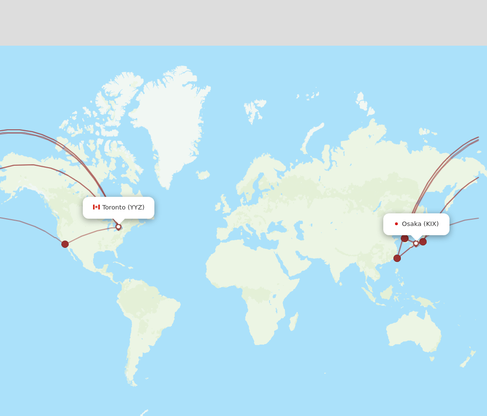 YYZ to KIX flights and routes map