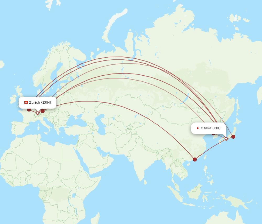 KIX to ZRH flights and routes map
