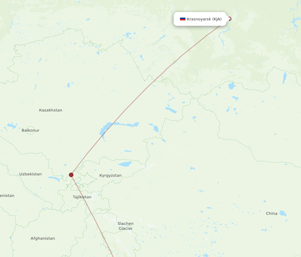 Delhi - Krasnojarsk route map and flight paths