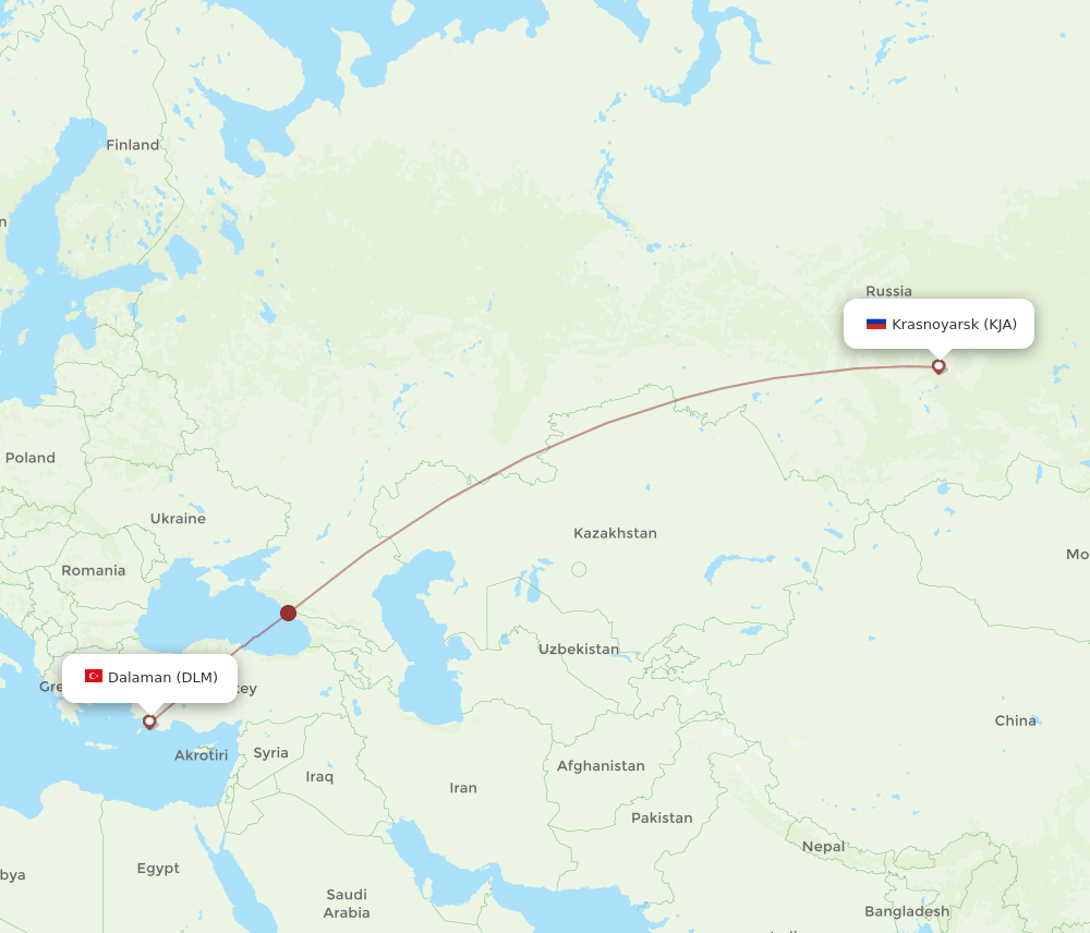 KJA to DLM flights and routes map