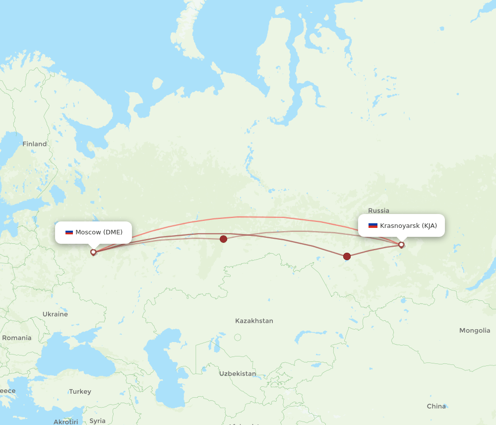 KJA-DME flight routes