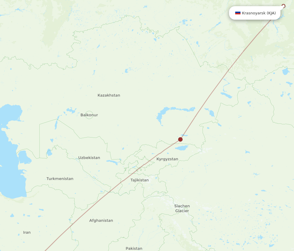 Doha - Krasnojarsk route map and flight paths