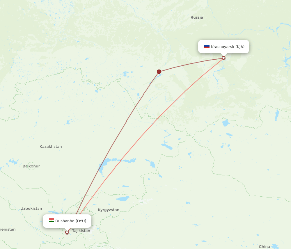 Krasnojarsk - Dushanbe route map and flight paths