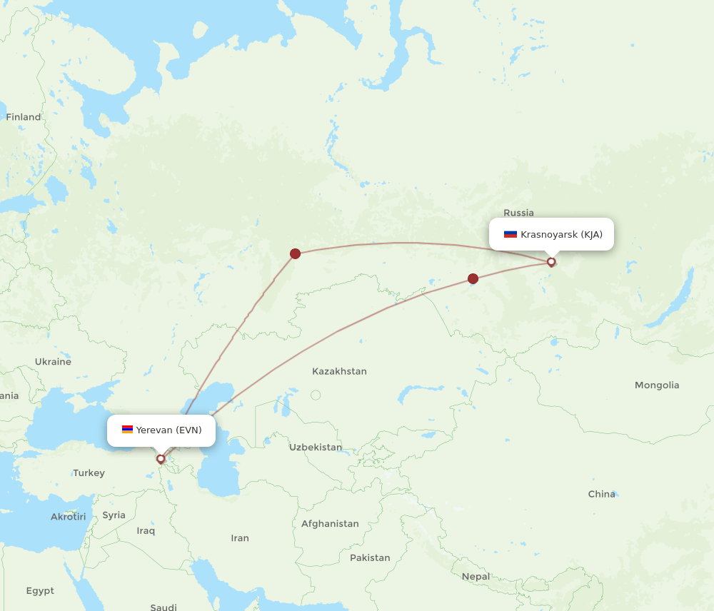 KJA-EVN flight routes