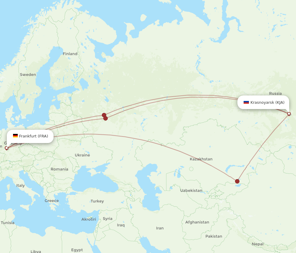 KJA-FRA flight routes