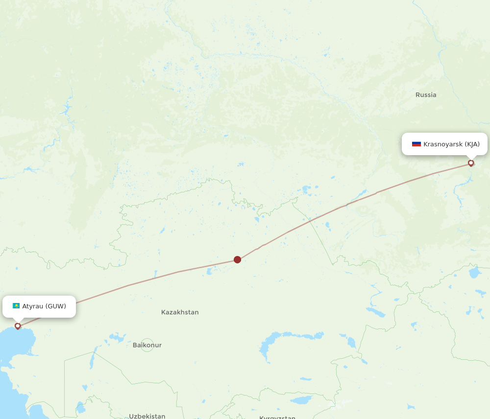KJA-GUW flight routes