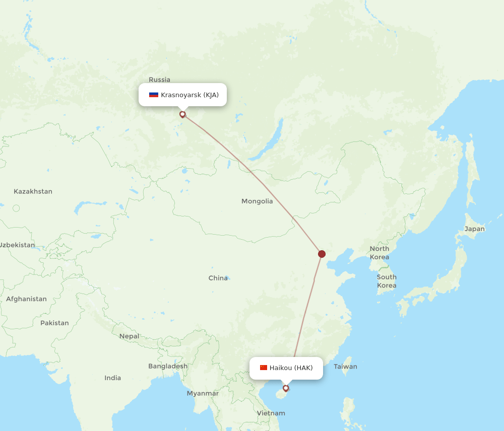 Krasnojarsk - Haikou route map and flight paths