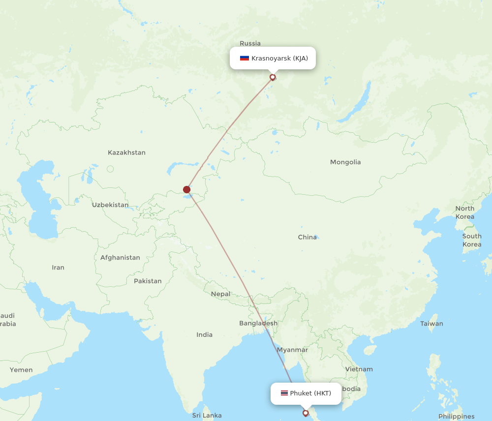 Phuket - Krasnojarsk route map and flight paths