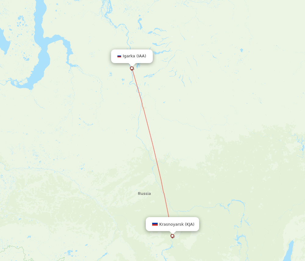 Krasnojarsk - Igarka route map and flight paths