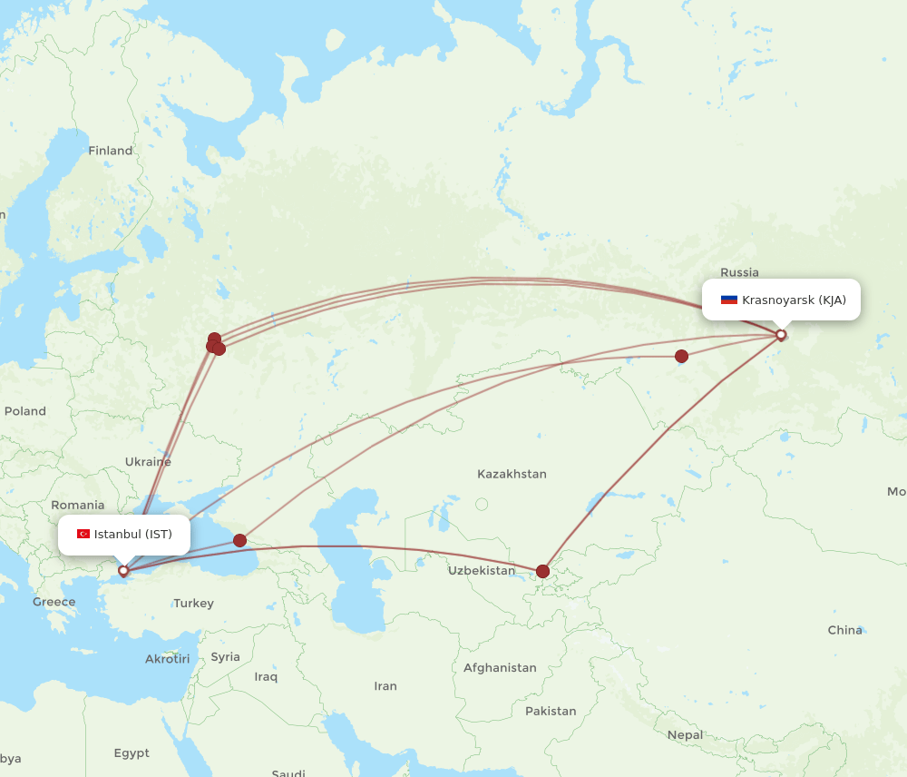 KJA-IST flight routes