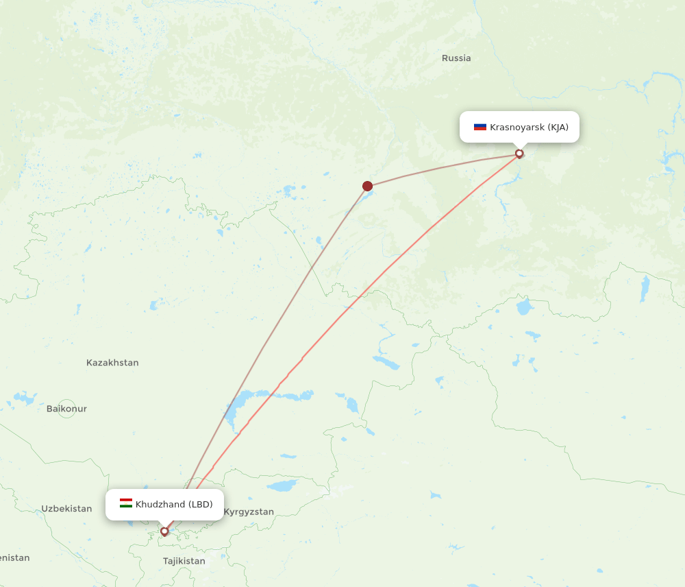 Krasnojarsk - Khujand route map and flight paths