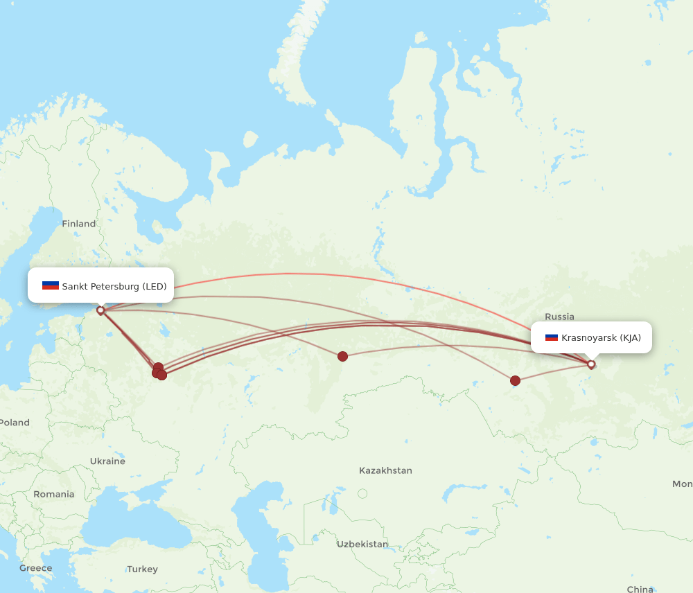 KJA-LED flight routes