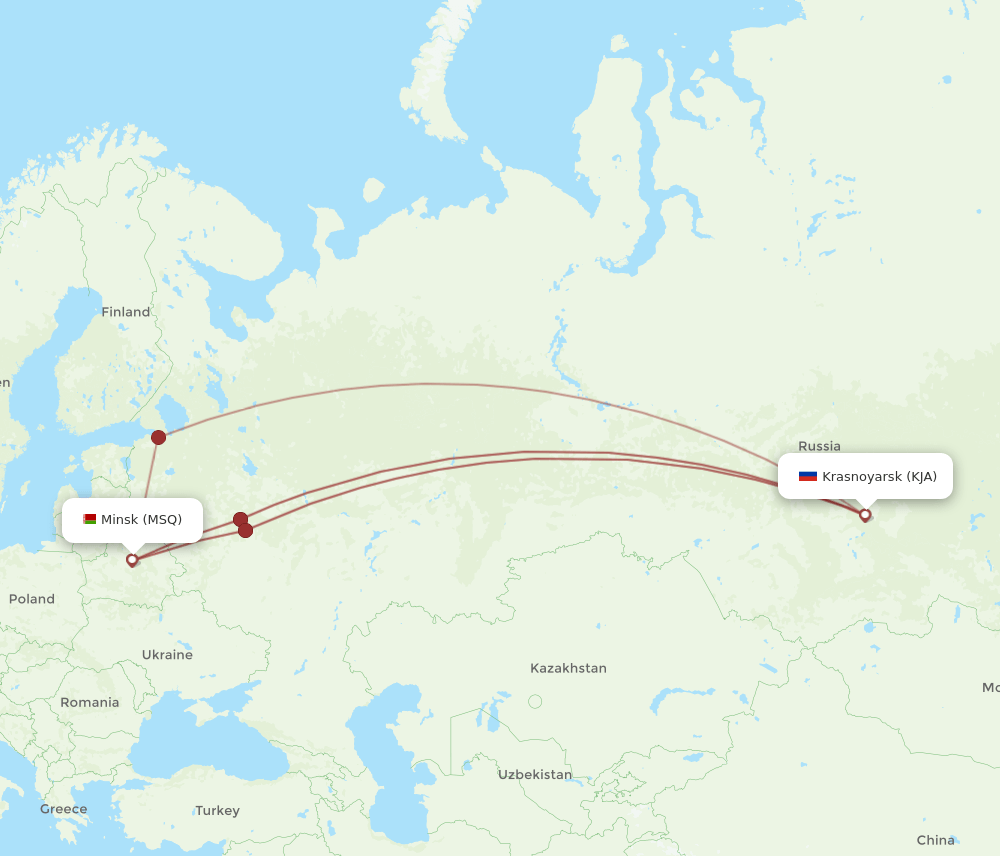 KJA-MSQ flight routes