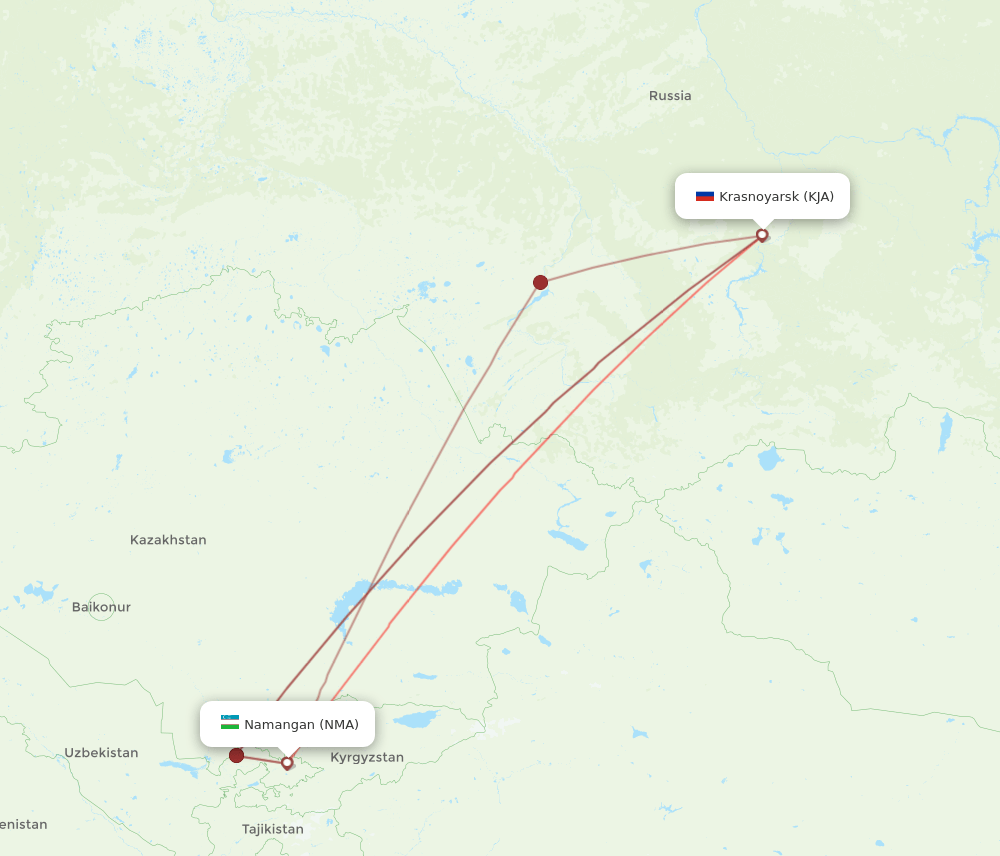Krasnojarsk - Namangan route map and flight paths