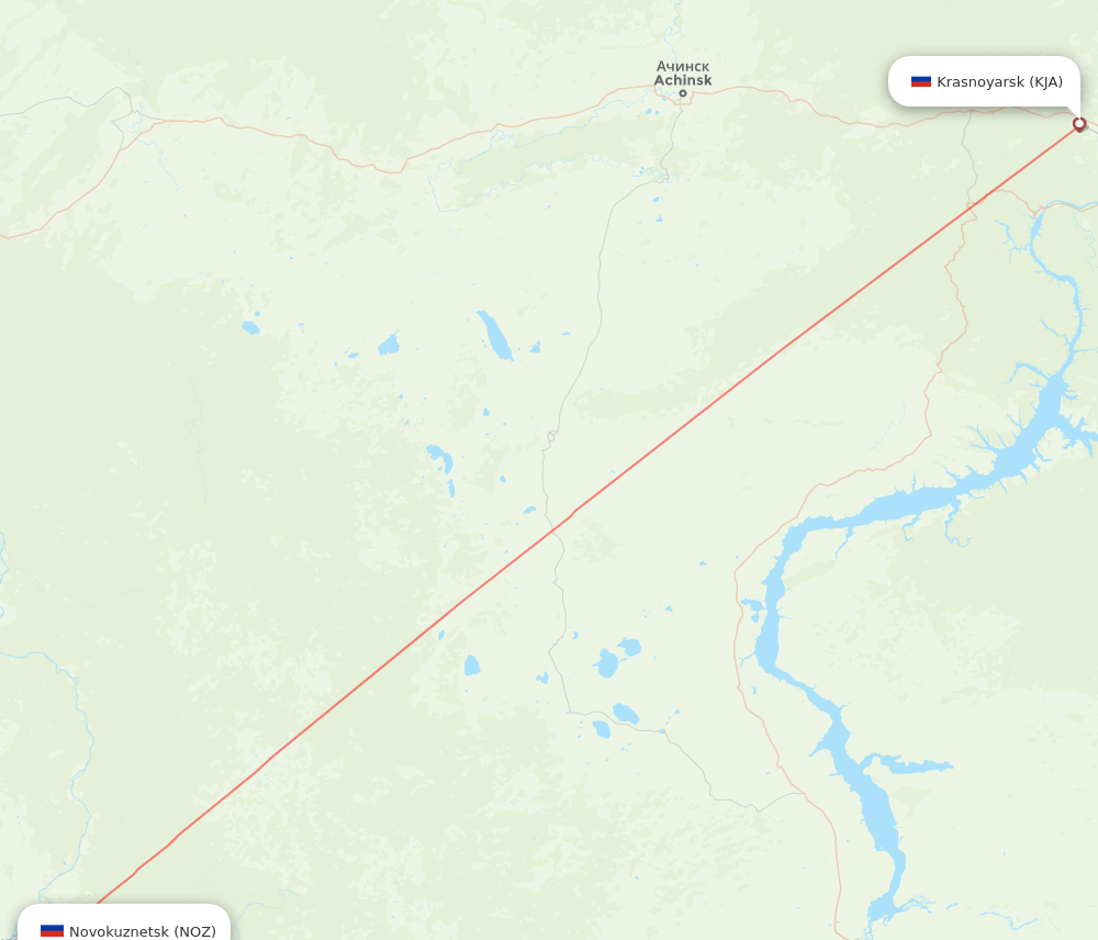 Krasnojarsk - Novokuznetsk route map and flight paths