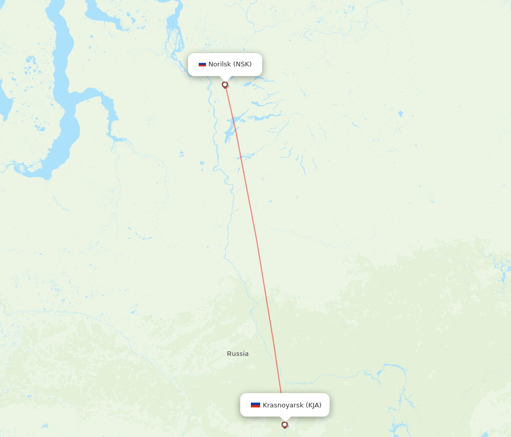 Krasnojarsk - Noril'sk route map and flight paths