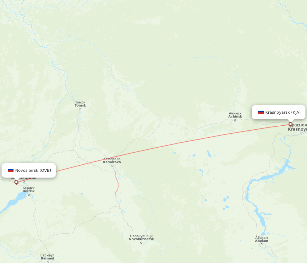 Krasnojarsk - Novosibirsk route map and flight paths