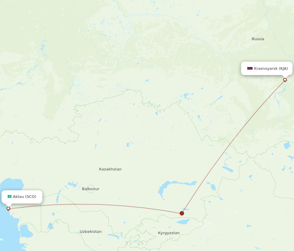 KJA to SCO flights and routes map