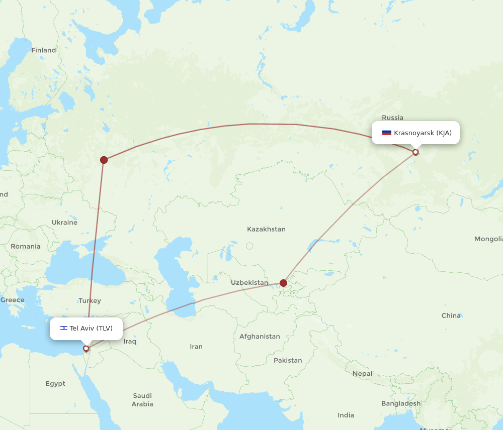KJA-TLV flight routes
