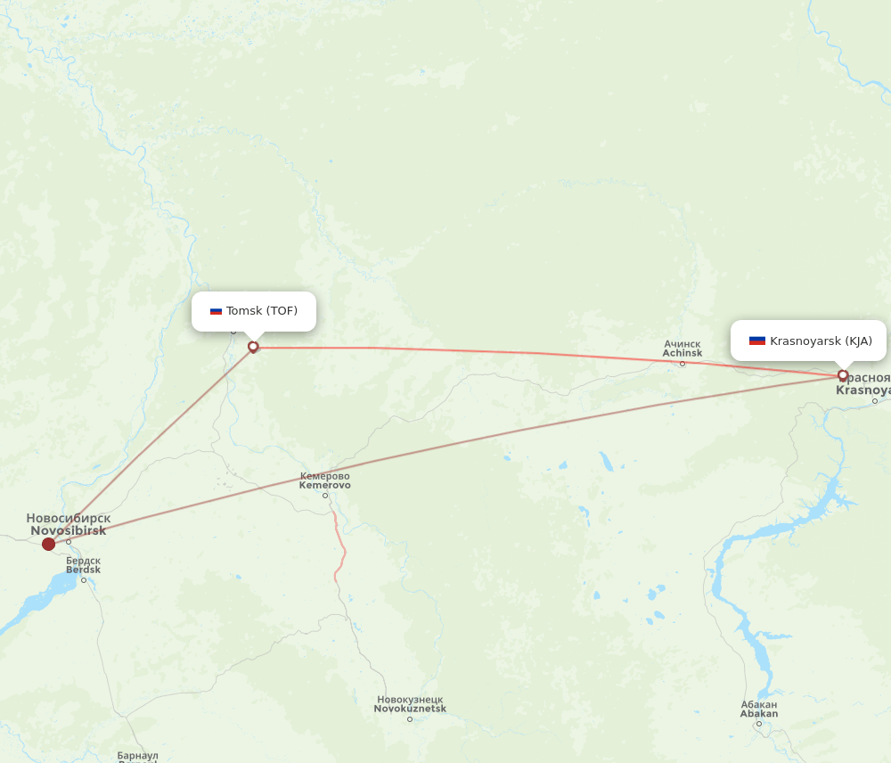 KJA to TOF flights and routes map