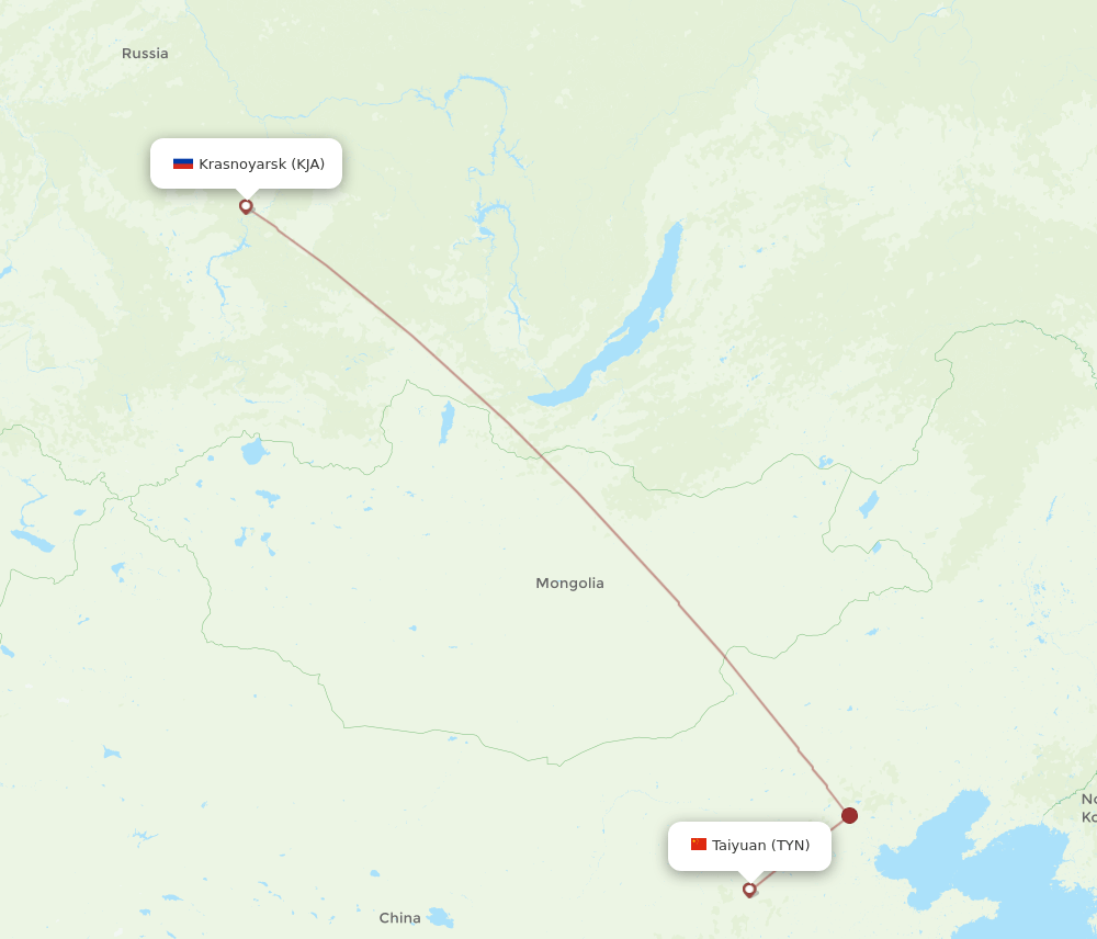 Krasnojarsk - Taiyuan route map and flight paths