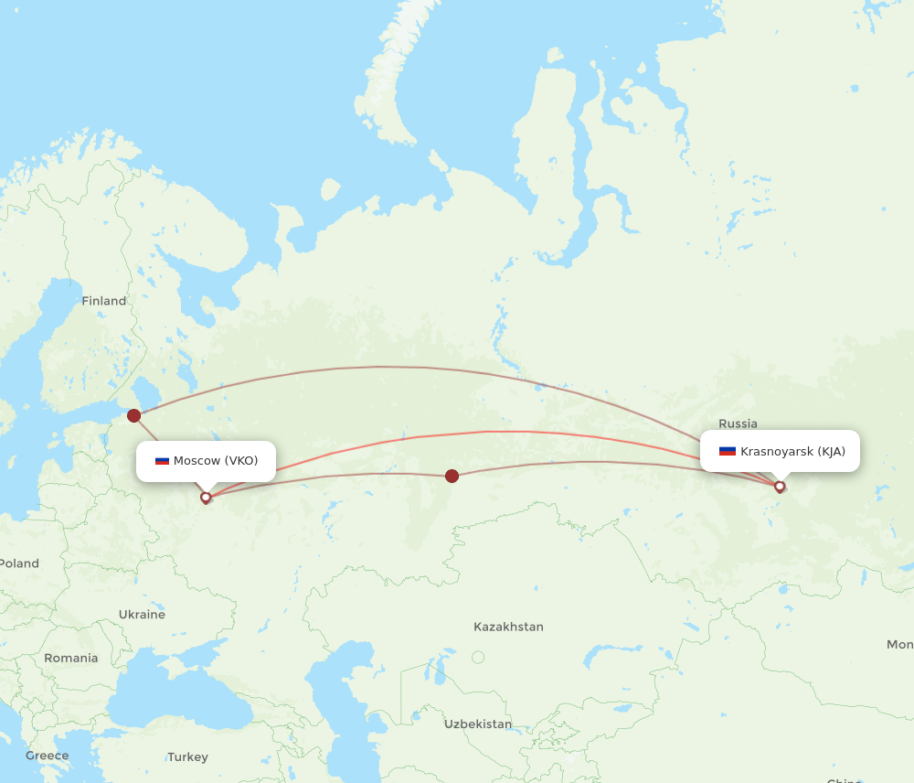 KJA to VKO flights and routes map