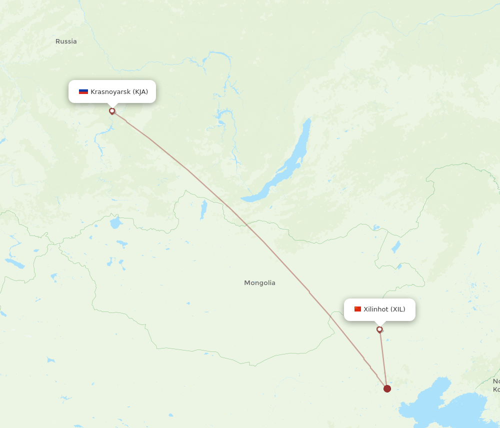 Xilinhot - Krasnojarsk route map and flight paths