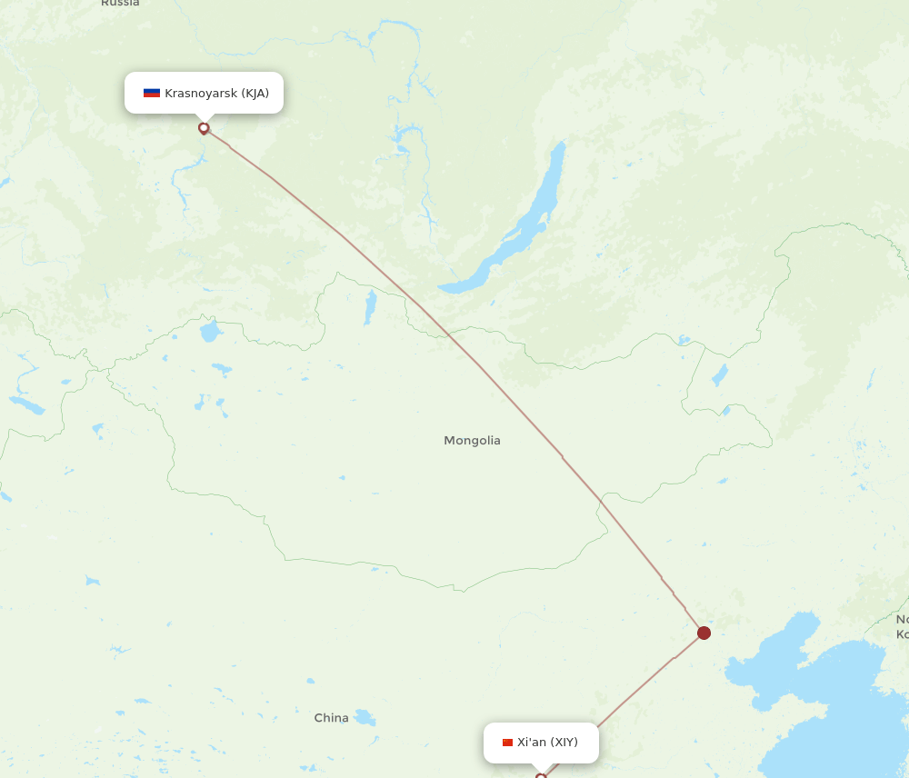 KJA-XIY flight routes