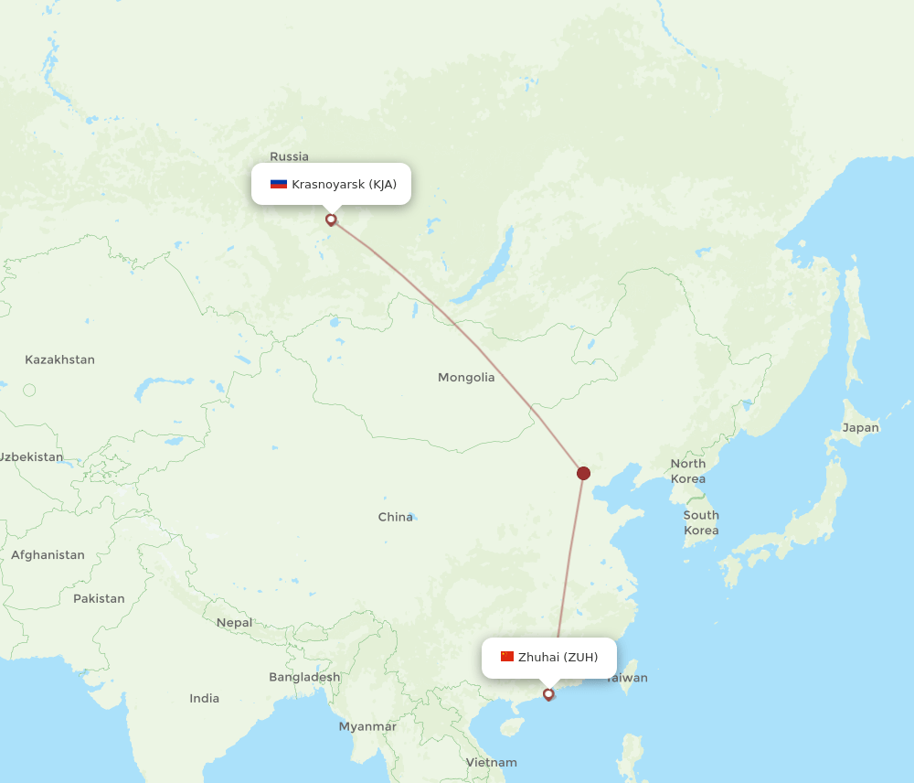 Zhuhai - Krasnojarsk route map and flight paths