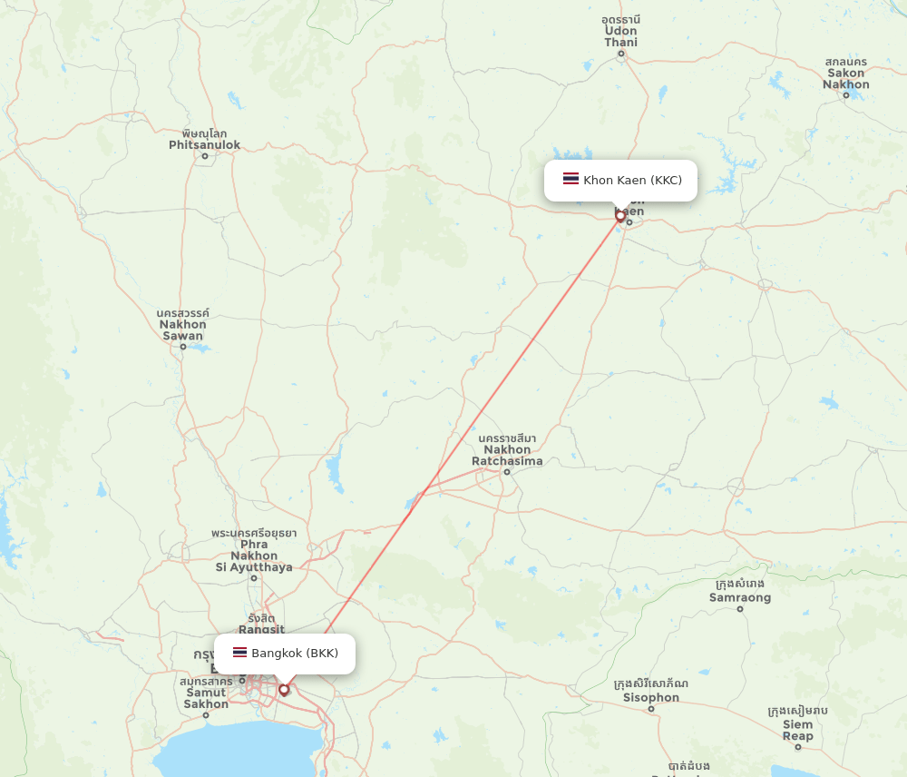 KKC to BKK flights and routes map