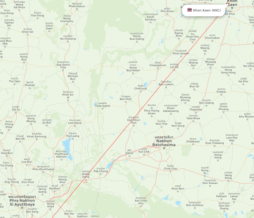 Khon Kaen - Bangkok route map and flight paths