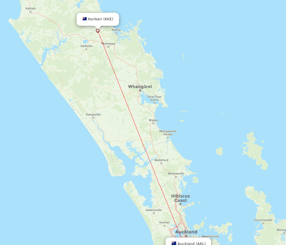 Kerikeri - Auckland route map and flight paths