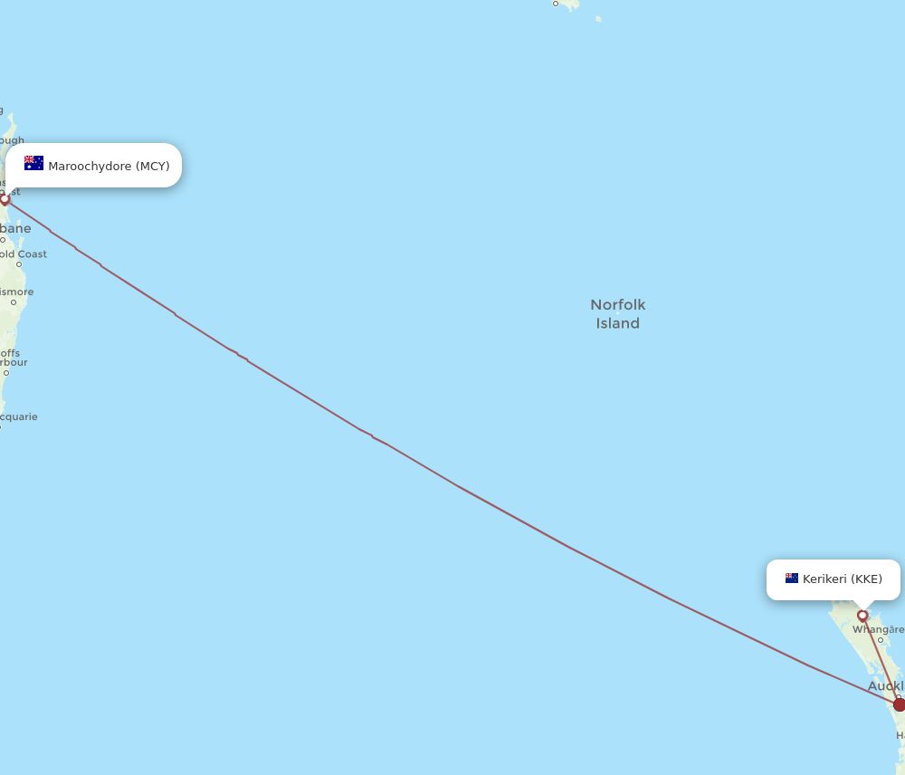 Sunshine Coast - Kerikeri route map and flight paths