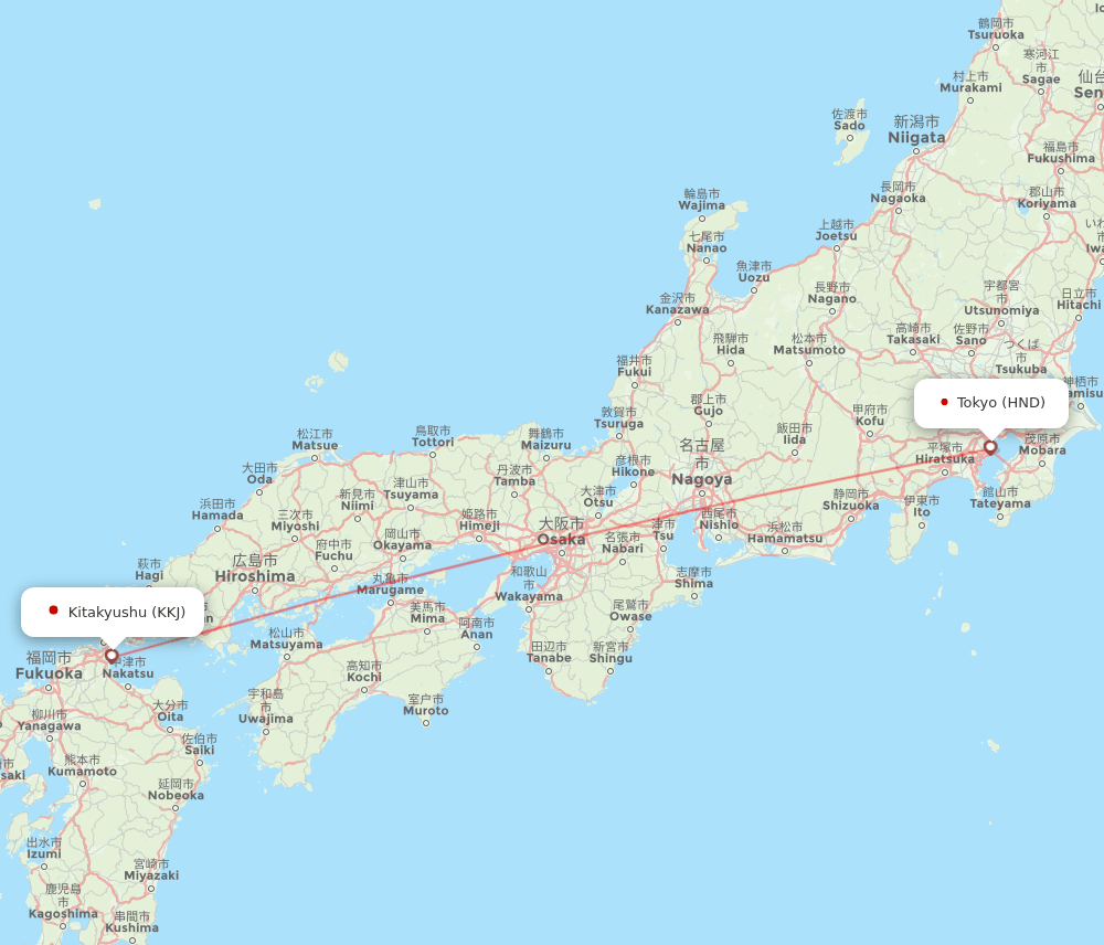 Kitakyushu - Tokyo route map and flight paths