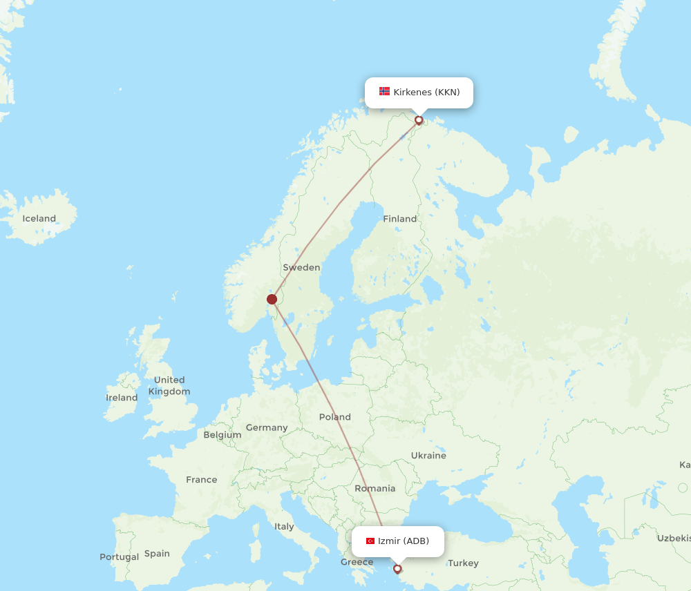 Izmir - Kirkenes route map and flight paths