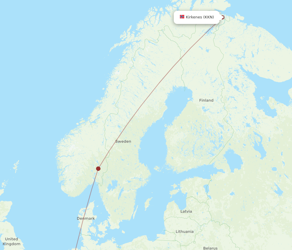 Dusseldorf - Kirkenes route map and flight paths