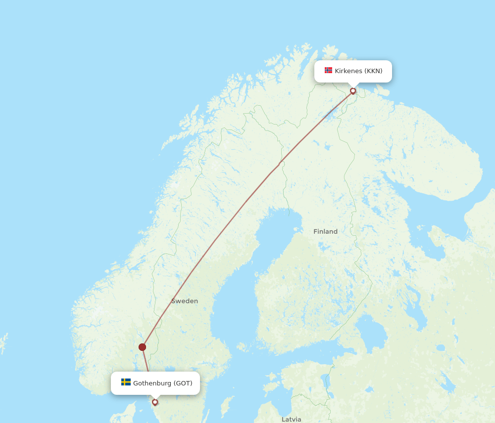 KKN to GOT flights and routes map